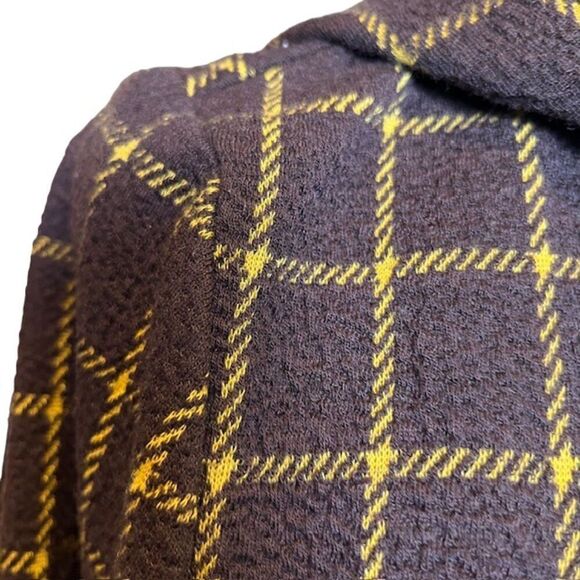 Oddy Plaid Ruffle Zip Up Jacket Chestnut Brown / Gold Windowpane Size Small - Picture 8 of 15